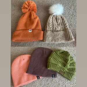 Lot of UO Orange, Steve Madden Beige Pom-Pom, 2 hang ten, and a CC Beanie